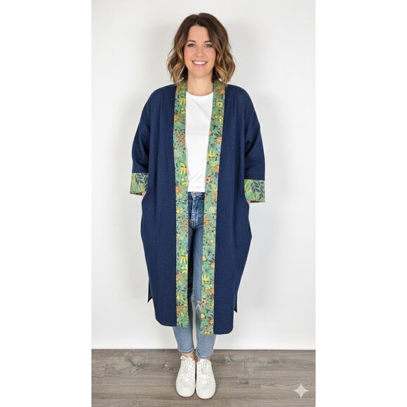 Rooey Knots Sweaters - Rooey Knots Oversized Denim Duster Open Cardigan Womens Size XL New Blue Green